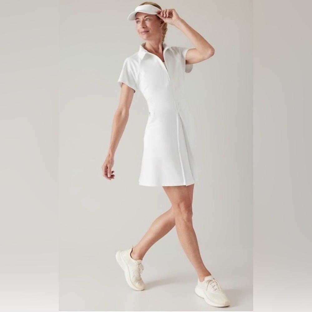 Athleta White Short-Sleeve Zip Polo Mini golf Dress